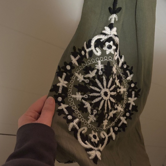 Embroidered Olive Green Dress - Picture 3 of 4